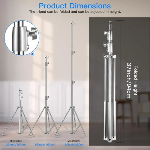 Miniatura 3 de Soporte de luz de acero inoxidable de 9.2 pies, trípode de fotografía resistente Spring Cushioned Photography Stand with 1/4" to 3/8" Screw
