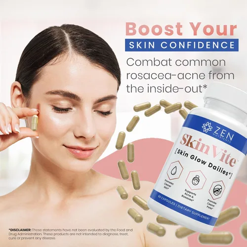 Miniatura 4 de Zen Nutrients SkinVite Suplemento natural para la piel para mujeres, hombres y adolescentes, brotes hormonales y suplemento de apoyo para la piel