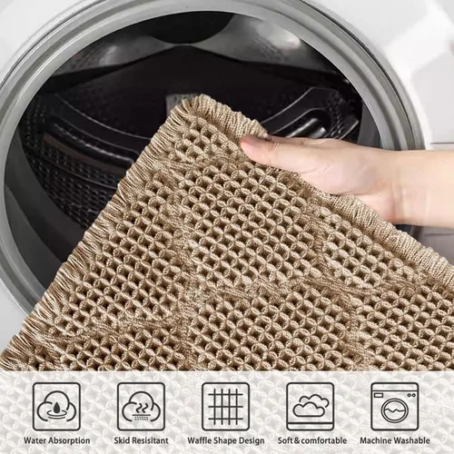 Miniatura 5 de ZALL Tapete de baño de punto gofre, súper absorbente, antideslizante, color marrón, 17 x 24 pulgadas, patrón geométrico de diamante, lavable a