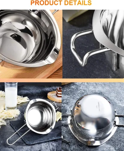 Miniatura 3 de Olla de acero inoxidable doble con 600ML para derretir chocolate, caramelo y fabricación de velas (acero 18/8, inserto universal)