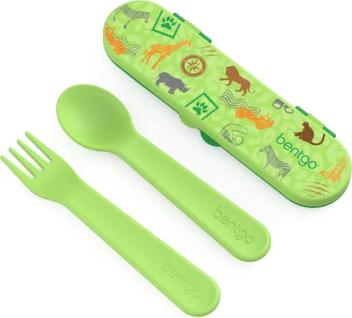 Miniatura 17 de Bentgo Juego de utensilios para niños, tenedor, cuchara y estuche de almacenamiento de plástico reutilizable, materiales sin BPA, asas de fácil