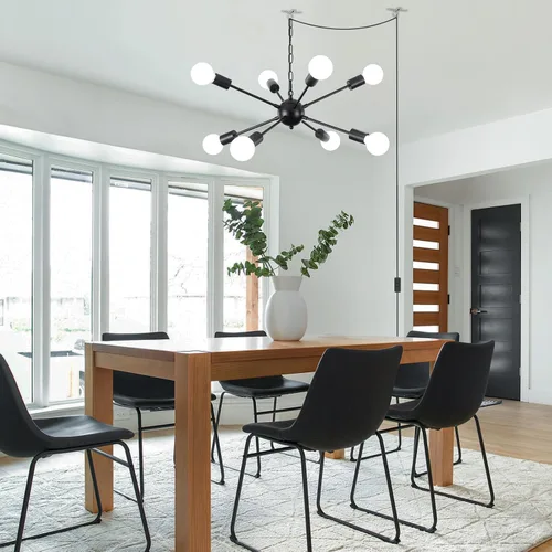 Miniatura 2 de Candelabro enchufable para comedor, lámpara de araña negra enchufable, luz Sputnik con cable de 16.4 pies, 8 luces colgantes Sputnik para sala
