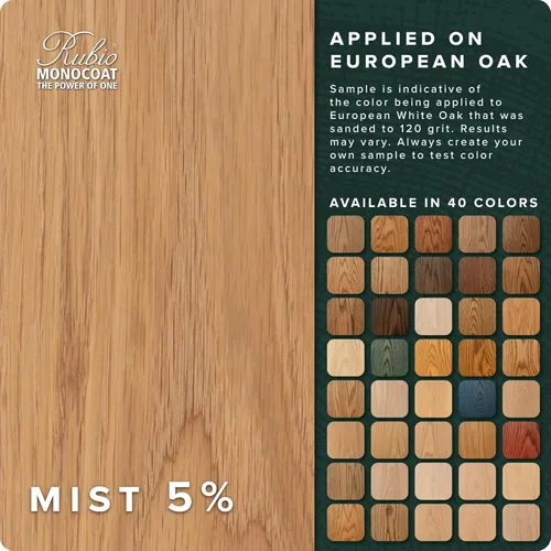 Miniatura 2 de Rubio Monocoat Muestra de Tinte y Acabado para Madera - Niebla 5% Aceite Plus Parte A Aceite de linaza para madera de secado rápido y ecológico