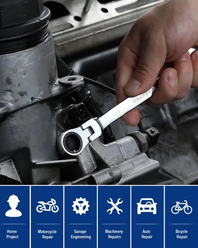 Miniatura 6 de WORKPRO Llave combinada de trinquete de 1/2 pulgada SAE, CR-V construida con cromado pulido espejo, diseño de 12 puntos, desplazamiento de 15 grados