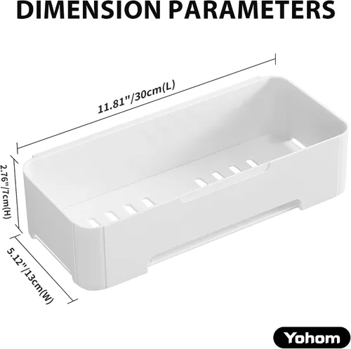 Miniatura 3 de YOHOM Estante adhesivo de ducha para pared de baño, soporte de champú de plástico para almacenamiento de ducha, cesta blanca