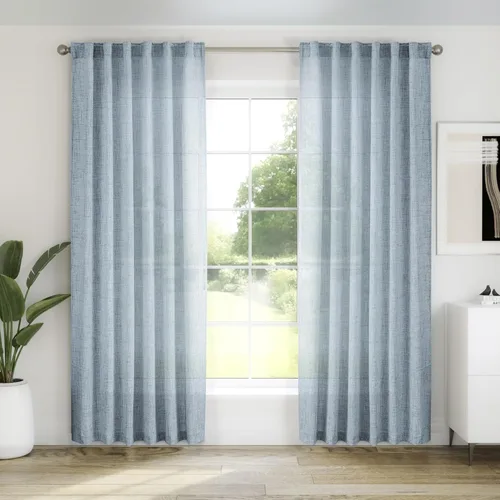 Miniatura 73 de Cortinas de lino 92 pulgadas de largo, juego de 2 paneles con bolsillo para barra, lengüeta trasera, cortinas transparentes para ventanas