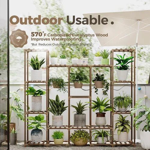 Miniatura 3 de Bamworld Soporte grande para plantas para interiores y exteriores, estante colgante para múltiples plantas, soporte grande alto para sala de estar