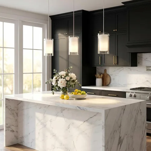 Miniatura 2 de AKEZON Lámpara Colgante de 3 Luces, Lámpara Colgante de Vidrio para Interior, Altura Ajustable, Acabado de Níquel Cepillado para Cocina y Comedor