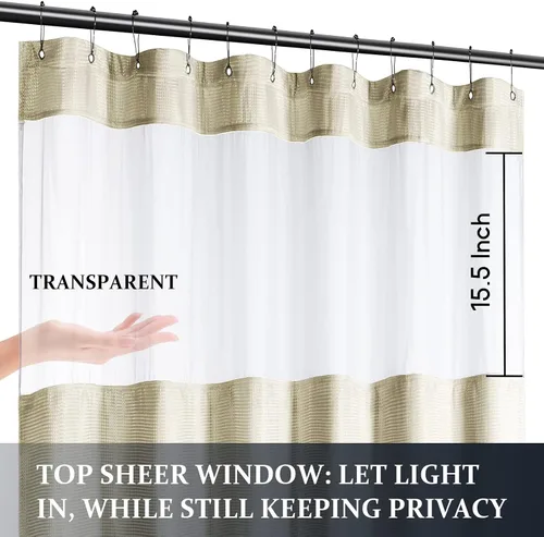Miniatura 4 de Yimobra Juego de cortinas de ducha de tejido gofre con forro de tela a presión, tela pesada con 12 ganchos, impermeable y lavable, ventana superior