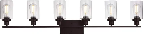 MELUCEE - Lámpara de tocador de baño de 6 luces, estilo industrial vintage, acabado de bronce aceitado dorado, aplique de pared con pantalla de