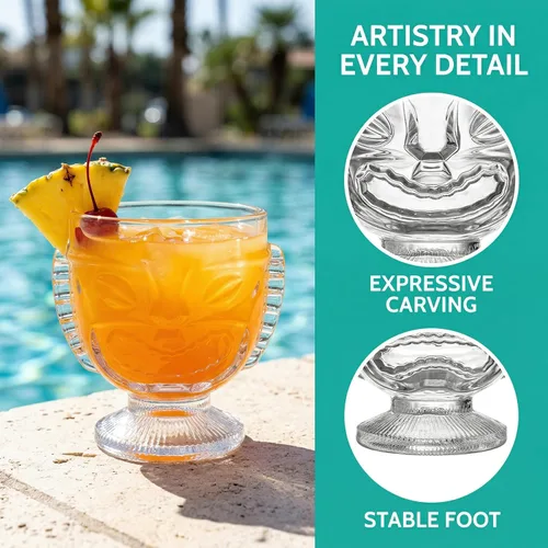 Miniatura 3 de TOPZEA Paquete de 4 vasos Tiki de 14 onzas, juego de tazas Tiki transparentes modernas, vasos de cóctel de bar, tazas hawaianas para fiesta Luau