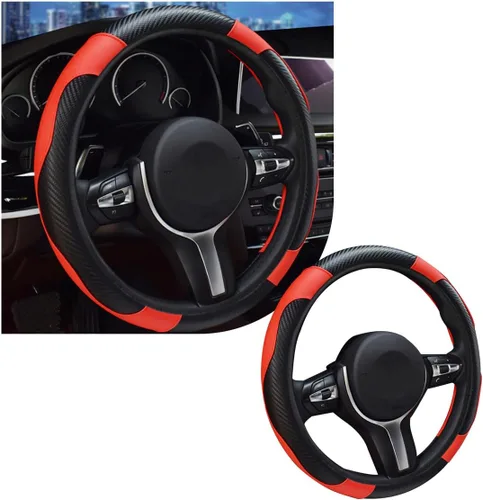 Miniatura 12 de povtii Funda para volante de automóvil, protector de cuero transpirable de 15 pulgadas, fundas cómodas antideslizantes para volante de vehículo