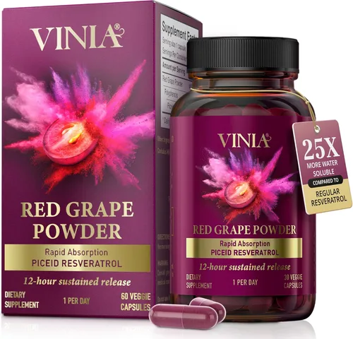 VINIA Cápsulas de suplemento de resveratrol Piceid. Aumenta el flujo sanguíneo y el óxido nítrico. Presión arterial y apoyo a la salud cardíaca |