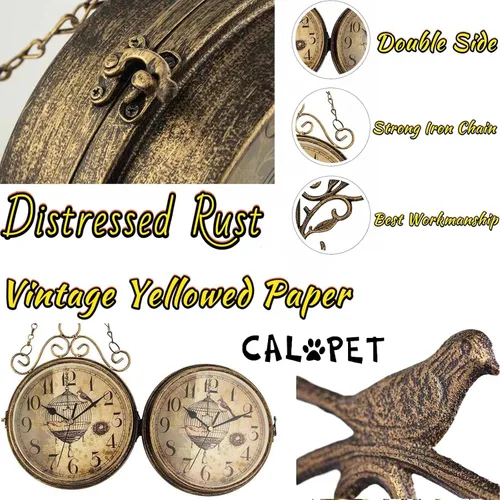 Miniatura 2 de Reloj de Pared Retro Oxidado del Siglo XX, 8 pulgadas, sin tic tac, grande, de hierro, antiguo, relojes colgantes de doble cara, vintage, dos caras