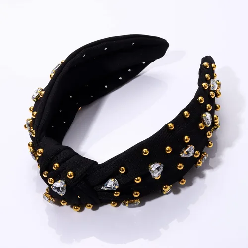 Miniatura 4 de Diademas anudadas de cristal para mujer, diademas brillantes con diamantes de imitación, cuentas doradas anchas adornadas, accesorios para el Negro