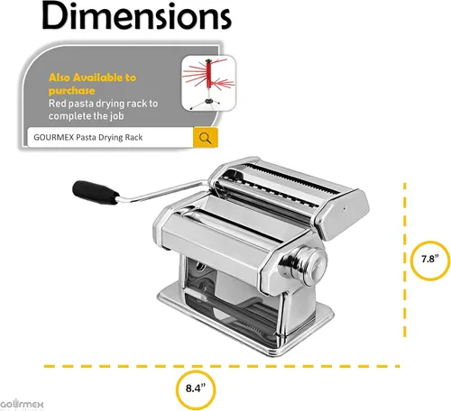 Miniatura 5 de Máquina para hacer pasta manual de acero inoxidable Con ajustes de grosor ajustables Perfecto para fideos caseros de espagueti, fettuccini