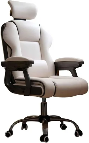Silla ergonómica de oficina, cómoda silla reclinable con respaldo alto para computadora con reposacabezas y almohada lumbar de 102 a 43.3 in, Blanco