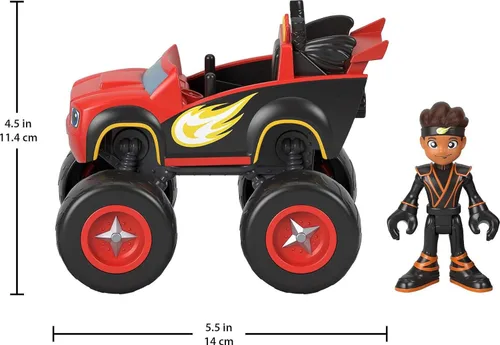 Miniatura 3 de Fisher-Price Blaze and the Monster Machines - Juego de figuras y camión de juguete, Ninja Blaze y AJ, juego de carreras preescolares a partir de 3