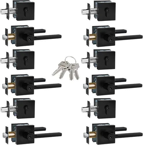 Miniatura 47 de Manija de Puerta de Paso (Sin Cerradura), Mango Cuadrado Interior de Servicio Pesado para Pasillo y Closet, Negro Mate, Reversible para Diestros