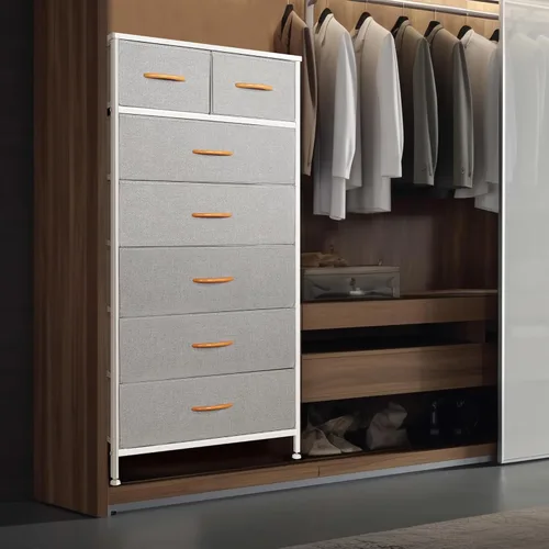Miniatura 4 de Mifuro - Cómoda alta para dormitorio, torre organizadora de almacenamiento vertical con 7 cajones, cómoda con contenedores de tela, marco de acero