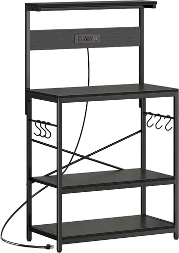 Miniatura 15 de SUPERJARE - Estante para panaderos con tomas de corriente, soporte para microondas de 39.4 x 14.3 pulgadas, estante de almacenamiento con estante