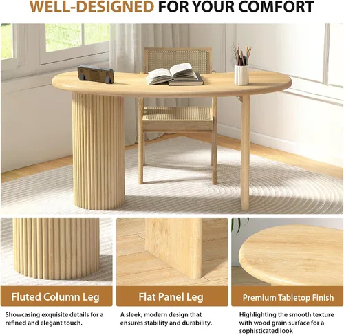Miniatura 3 de LEVNARY Escritorio pequeño curvado de 54.3 pulgadas, escritorio ejecutivo de madera con patas estriadas resistentes, escritorio moderno de lujo