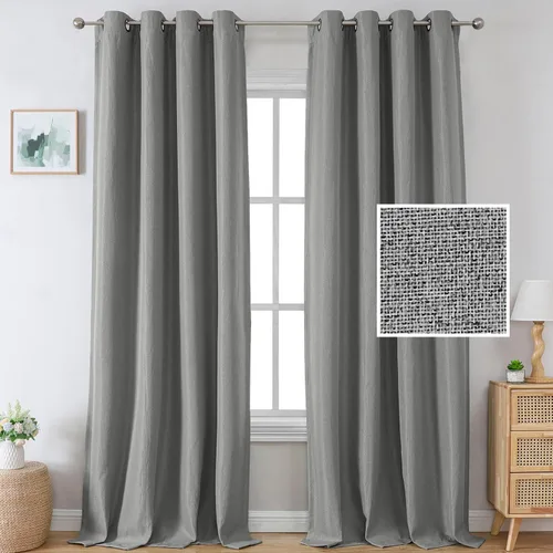 Miniatura 22 de H.VERSAILTEX Cortinas Opacas de Lino de 45 Pulgadas de Largo para Dormitorio/Sala de Estar con Aislamiento Térmico con Ojales, Cortinas con Textura