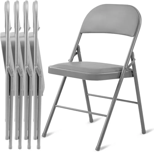 Miniatura 18 de Simple Deluxe Paquete de 2 sillas plegables con asientos acolchados de cuero y marco de metal duradero, plegables, portátiles, asiento para eventos