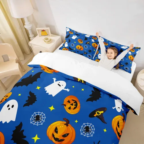 Miniatura 2 de Manfei Juego de funda de edredón con diseño de calabaza, tamaño individual, funda de edredón con 1 funda de almohada, juego de ropa de cama de 2