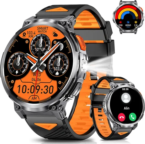 Miniatura 13 de Reloj inteligente militar de pantalla grande de 1.85 pulgadas para hombres con linterna, batería grande de 730 mAh, impermeable IP68, llamadas