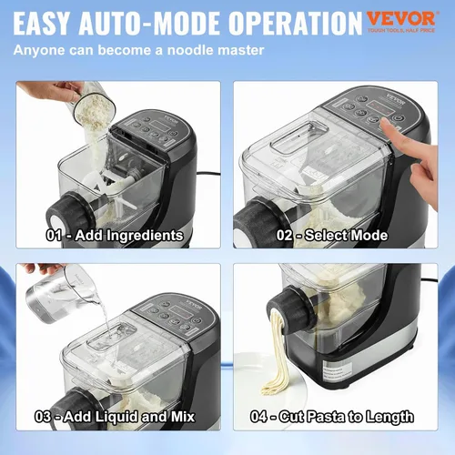 Miniatura 2 de VEVOR Máquina Eléctrica de Pasta, Automatizador de Fideos de 150W con 8 Formas de Pasta, 4 Modos Inteligentes, Capacidad de 500g de Harina, Máquina