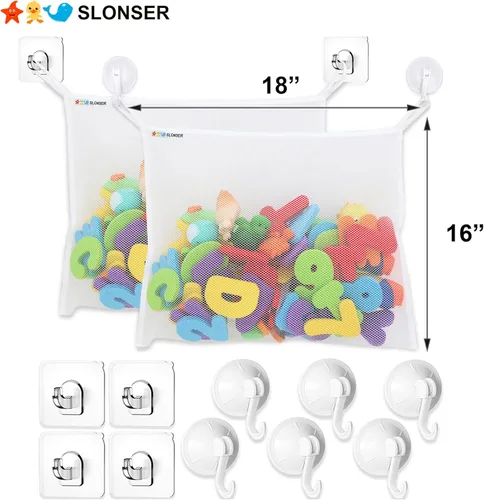 Miniatura 3 de Organizador de almacenamiento de juguetes de baño para bañera, soporte grande de malla para juguetes de baño y red de juguetes de baño, bolsa