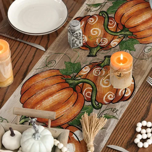 Miniatura 7 de Artoid Mode Camino de mesa de otoño de madera de vid de 210 GSM, diseño de lunares, decoración de mesa de comedor de cocina de otoño para decoración
