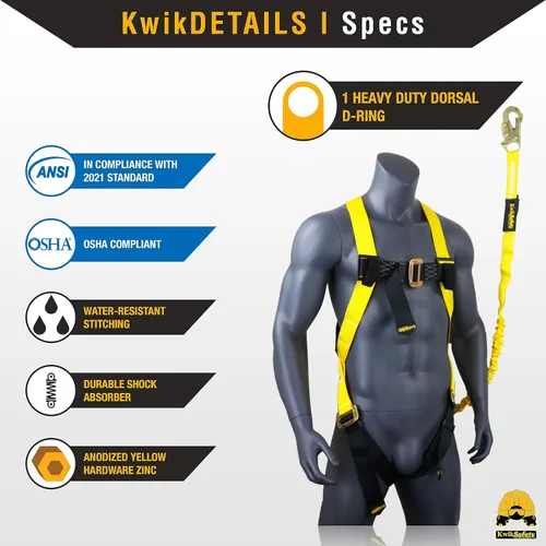 Miniatura 4 de KwikSafety - SCORPION Safety Harness [w/Attached 6ft Lanyard] Safety Harness Fall Protection Kit ANSI OSHA Estándar