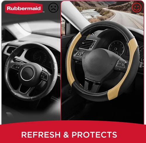 Miniatura 5 de Rubbermaid Funda para volante de ajuste universal de 14.5 a 15 pulgadas, agarre antideslizante, cuero transpirable, protección para todas