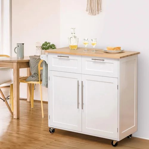 Miniatura 2 de Harmony-Furniture - Isla de cocina con ruedas con cajones y armarios de almacenamiento, carrito de servicio con cerradura, carrito de cocina móvil