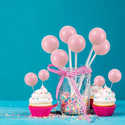Miniatura 5 de Gyufise 30 Piezas Bolas Topper para Pastel DIY Insertables para Pastel Palillos de Bolas para Pastel Topper para Cupcakes para Fiesta de Cumpleaños