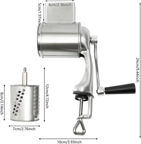Miniatura 4 de DYNAMI Rallador giratorio de acero inoxidable 5 en 1, rallador de cocina, cortador de verduras, molinos de alimentos con 5 tambores inoxidables
