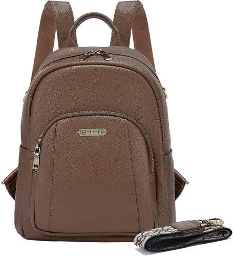 Blofinche Pequeña mochila de cuero genuino para mujer, bolso convertible de diseñador para mujer, antirrobo, para el trabajo, casual, #1 Caqui mate,
