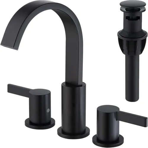 Miniatura 10 de TRUSTMI Grifo de baño dorado cepillado de 8 pulgadas, 3 agujeros, 2 manijas, latón con boquilla giratoria de 360 grados, drenaje de desbordamiento