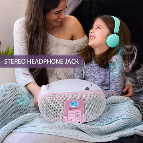 Miniatura 5 de SingingWood - Reproductor de CD portátil Boombox (rosa) - Altavoz Bluetooth de la serie Macarons con radio FM, USB, entrada auxiliar y conector
