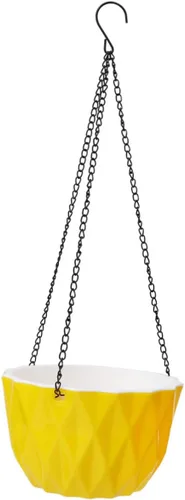 Miniatura 3 de Yardwe Maceta colgante para exteriores, maceta de riego automático amarilla, cuenco de plástico a prueba de óxido, cadena triangular estable