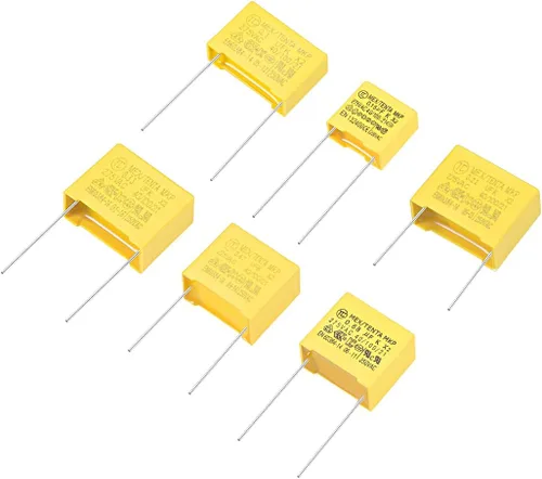 uxcell Kit surtido de condensadores de seguridad de polipropileno DIP 275VAC X2 MKP 6 Valor - 0.1uF 0.15uF 0.22uF 0.33uF 0.47uF 0.68uF 30 Pcs