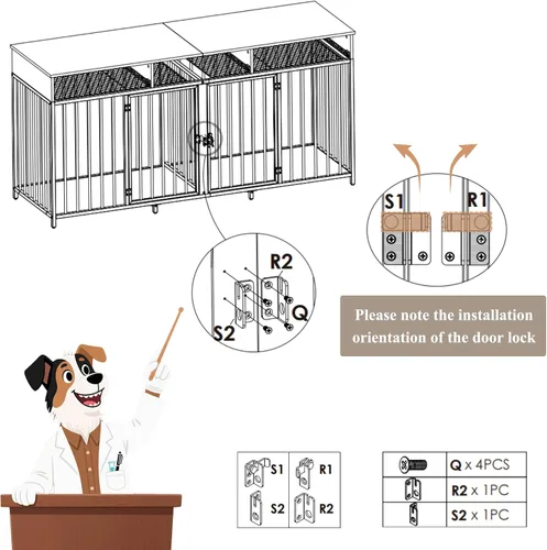 Miniatura 8 de HOSTACK Mueble doble para perros, perrera de 71 pulgadas de ancho para interiores con 3 cajones, jaula de granja para perros para 2 perros Gris