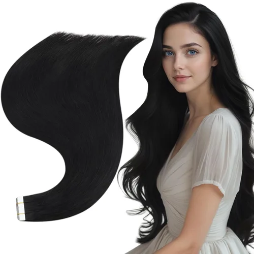 Miniatura 49 de Full Shine Invisi Edge - Extensiones de cabello con cinta adhesiva invisible de 36 cm, color 1 negro, máquina Remy, extensiones de cabello humano