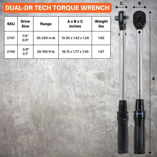 Miniatura 2 de Llave dinamométrica Click Tech de 1/4" x 3/8" de 35-200 in-lb