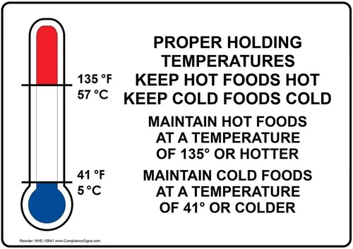 ComplianceSigns. com Adhesivo de etiqueta de temperatura de sujeción adecuada, vinilo de 10 x 7 pulgadas para una manipulación segura de alimentos