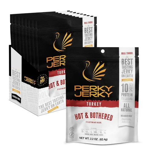 Miniatura 8 de Perky Jerky Variedad de carne seca de pavo, 2.2 onzas (paquete de 5) – Bajo en sodio – 7-10g de proteína por porción – Bajo en grasa – 100%