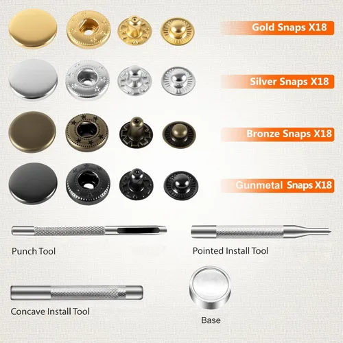 Miniatura 4 de Alritz Kit de cierres a presión de cuero de 0.67 pulgadas, 72 botones de metal con 4 herramientas de ajuste, broches de cuero de 6