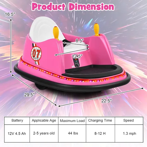 Miniatura 6 de Costzon Auto parachoques para niños, auto eléctrico de 12 V con control remoto, joysticks duales, giro de 360 grados, música, luces intermitentes